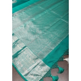 Teal Kanjivaram Silk Saree with Mandala motifs and 6.2