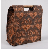  Elephant Print Jute Tote Bag with Wooden Handles