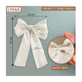 LYKAA Big Satin Layered Hair Bows Long Tail Ribbon Barrettes Clip for Women - Pack of 1 (White) - White