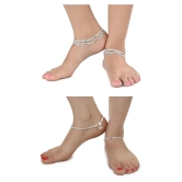 AanyaCentric Combo of 2 Pair Silver Plated White Metal Indian Traditional Ethnic Payal Anklets - Silver