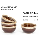 Reactive Handpainted Premium Ceramic 4 Small Dinner Bowl| Dessert Bowl, Soup Bowl, Salad Bowl | Stoneware | Microwave and Dishwasher Safe | Pack of 4 | Peanut Brown