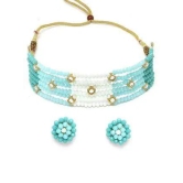 Karatcart Light Blue and White Crystals Beaded Kundan Choker Necklace Set for Women-Free Size