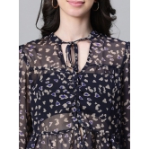 Oxolloxo Printed Tie-Up Neck Peplum Crop Top