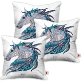 Indigifts Diwali Decoration Items Ethnic Patterned Unicorn White Cushion Cover 12x12 with Filler Set of 3 - Diwali Gift Items, Dipawali Gift Items, Deepawali Greetings, Deepavali Decoration