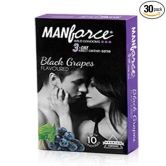 MANFORCE 3 in 1 (Ribbed Contour Dotted) Wild Black Grapes Flavoured Condoms- 10 Pieces x Pack of 3 Condom (Set of 3 30 Sheets)