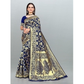 Om Shantam Sarees - Navy Blue Banarasi Silk Saree With Blouse Piece ( Pack of 1 ) - Navy Blue