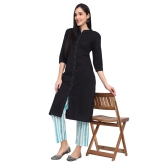 Black Cotton Kurta Blue Striped Pants Kurta-L