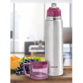 Milton Glassy 1000 Thermosteel 24 Hours Hot and Cold Water Bottle with Drinking Cup Lid, 1000 ml, Pink - Pink