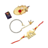 Paola  Elegant  Bhaiya Rakhi  BHAI Designe With  Silver Bracelet Kada  BhabhiRakhi Combo  With Roli Chawal And  Greeting Card  1 Kankawati Pooja Thali - None