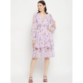 V Neck Floral Print Slit Sleeve Layered Georgette Fit & Flare Dress