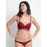 MRS QUEEN - Maroon Cotton Lycra Womens Bra & Panty Set ( Pack of 1 ) - None