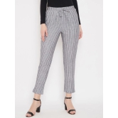 Women Grey & White Striped Regular Trousers