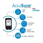 AccuSure Sensor Glucometer Machine with 25 Test Strips & 10 Lancets