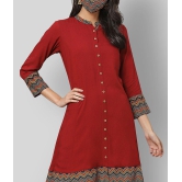 Yash Gallery - Maroon Cotton Blend Womens Front Slit Kurti ( Pack of 1 ) - S