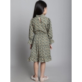 MINI & MING Girls Floral Print Mock Neck Bell Sleeves Crepe Fit & Flare Midi Dress