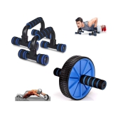 FITNESS INDIA Push Up Bars & AB Roller (Combo of 2) for Gym & Home, Abs Chest Press, Dips Exercise Equipment - Blue