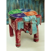 Elly Wooden Stool Emboss Painted (Multicolored) Size 25.4 x 20.3 x 20.3 cm