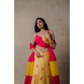 Pink and Yellow Phulkari lehenga Set-2XL