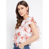 White Floral Printed Georgette Flutter Sleeves Top