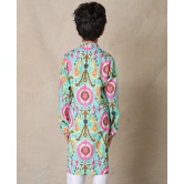 AQUA IKAT PRINTED PURE COTTON KURTA - AQUA-9-10 YEARS / 1N / AQUA