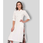 Pistaa - White Cotton Women's Straight Kurti ( Pack of 1 ) - M, Green