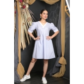 OWO THE LABEL Cotton Dress For Women V-Neck Light Blue Frock Style Dress (OTL-DRS1082)-Blue / XXL