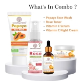 Soundarya Herbs Glow Combo Pack - Papaya Face Wash, Rose Face Toner, Vitamin C Serum, Night Cream, Skincare Set