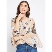 Women Off White & Pink Floral Print Georgette Top