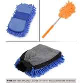 HOMETALES - Car Cleaning Combo Of Dual Sided Microfiber Gloves , Sponge And Mini Extendable Duster for car accessories( Pack Of 3 )