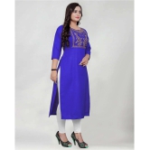 BROTHERS DEAL - Blue Cotton Blend Women's Straight Kurti ( Pack of 1 ) - None