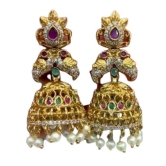 Gold Plated Kundan and Pearl Drop Earrings