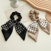 Dual bow scrunchie-Black