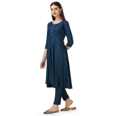 VEEKEEDA Womens Regular Plain Round Neck Straight Rayon Cotton Stitched Kurti with Plain Bottom(XL): BLUE - XL