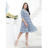 Stylum Cotton Printed Knee Length Womens Fit & Flare Dress - Blue ( Pack of 1 ) - None