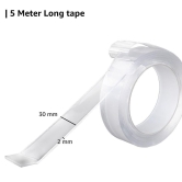 Double Sided Tape, Multipurpose Super Sticky Gel Grip Mounting Tape, 2mm Thick, 1.2 Inch Wide, Transparent (5 mtrs)