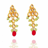 Exclusive indo western crystal and kundan meena pink and green Chandelier Earrings for women