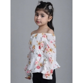 MINI & MING Girls Floral Printed Off-Shoulder Puff Sleeves Gathered Bardot Top