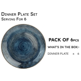 Handcrafted Reactive Glaze Ceramic Dinner Plates, 6 Pieces Serving for 6, Microwave and Dishwasher Safe, Bone-ash Free, Full Plate Set Crockery for Dining and Gifting, Reactive Blue