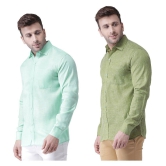 KLOSET By RIAG 100% Cotton Regular Fit Self Design Full Sleeves Men's Casual Shirt - Olive ( Pack of 2 ) - None