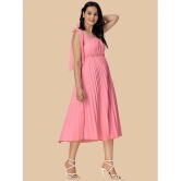 Glomee Crepe Solid Midi Womens Fit & Flare Dress - Coral ( Pack of 1 ) - None