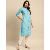 Rangita Women Rayon Blue Tonal Printed Calf Length Kalidar Kurti With Front Button Placket - None