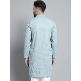 Men Blue Chikankari Embroidered and Sequence Kurta Only-XXL / Blue