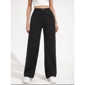 High Waist Straight Leg Jeans - Black-32