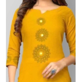 Vbuyz - Yellow Cotton Womens High Slit Kurti ( Pack of 1 ) - L