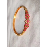 Gold Plated Pink & Green Stone Bangle Set