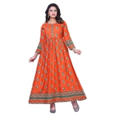 HAYA - Rust Rayon Womens Anarkali Kurti - S