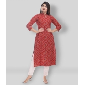 Maquien - Red Rayon Womens Front Slit Kurti ( Pack of 1 ) - XL