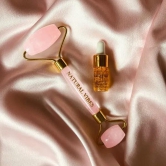 Rose Quartz Face Yoga Massage Roller with FREE Gold Beauty Elixir Oil 3ml