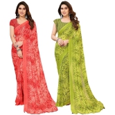 ANAND SAREES Georgette Printed Saree With Blouse Piece - Multicolour ( Pack of 2 ) - Multicolour