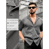 Stripe Textured Grey Half Sleeve Shirt-L / Grey